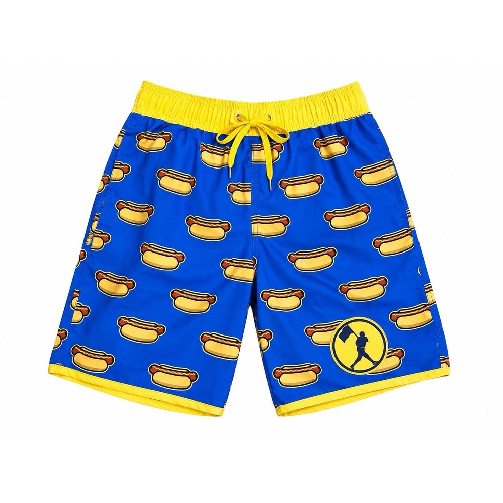 Baseballism Swim Trunks XS Blue Hot Dog Baseball Board Shorts 6" Inseam